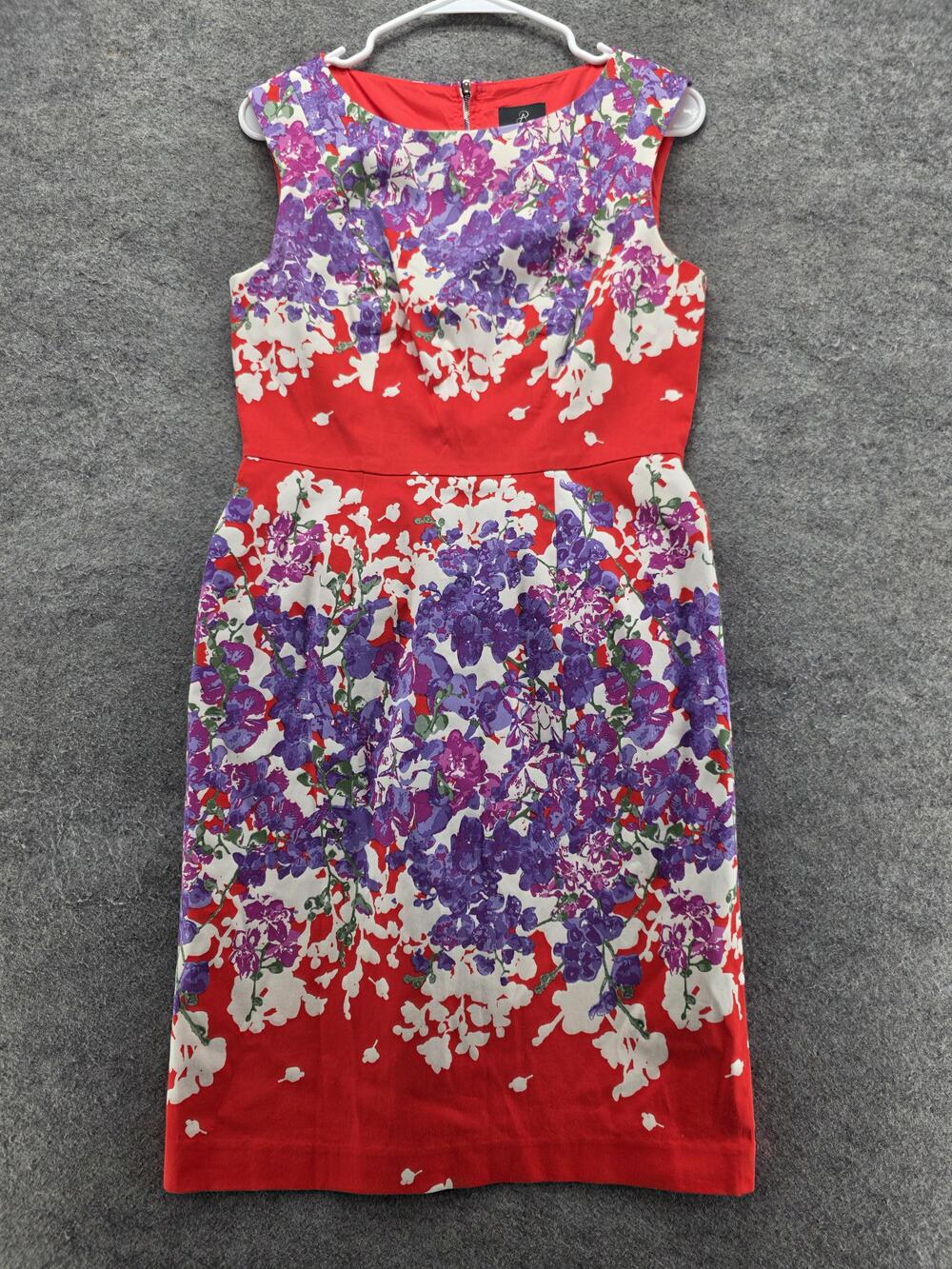 Adrianna Papell Dress Womens 6 Red Sheath Knee Length Floral Lined Zip